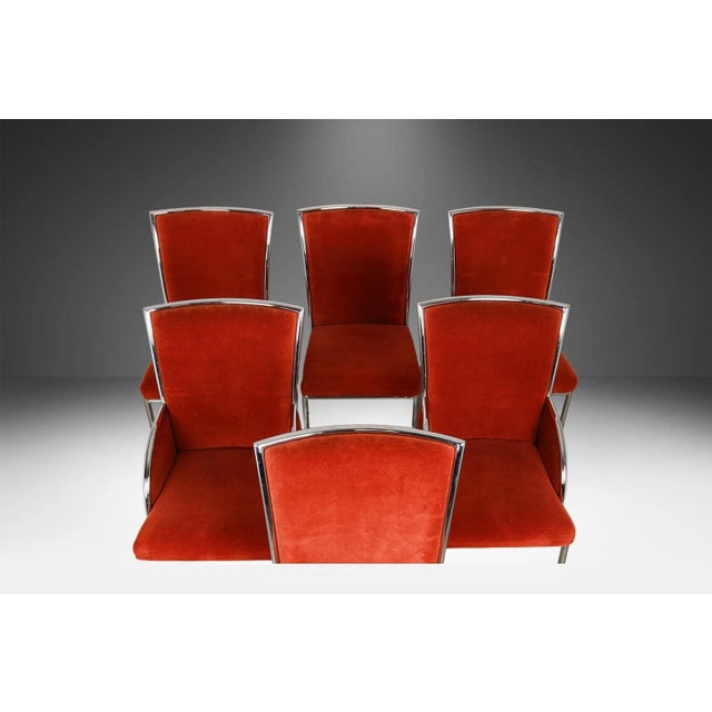 Burnt Orange Mid Century Chrome Dining Chairs Six Milo Baughman Style For Sale - Image 8 of 11