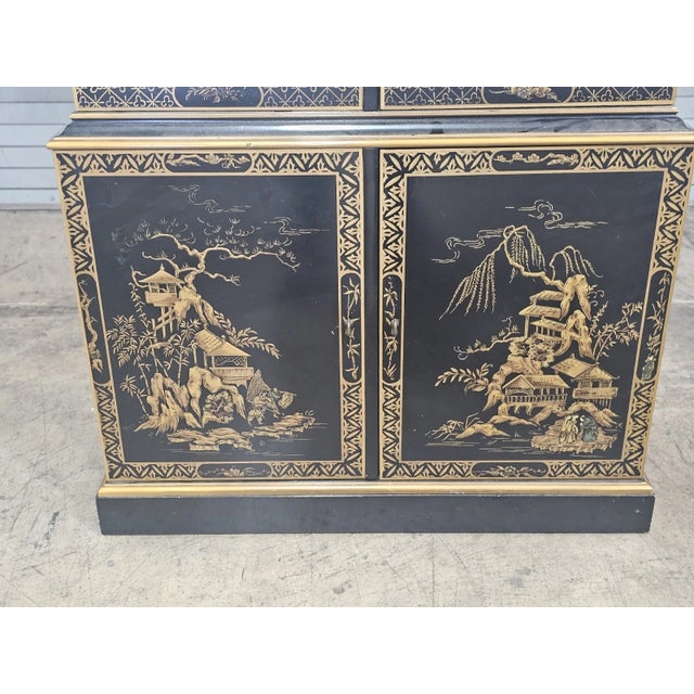 Chinoiserie Late 20th Century Drexel Heritage Black Lacquer Et Cetera Chinoiserie China Cabinet Bookcase For Sale - Image 3 of 11