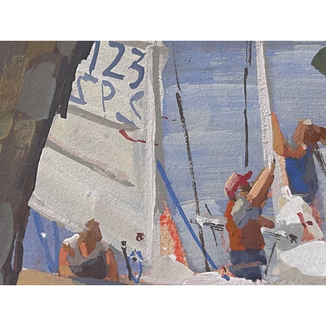 In "Skipper's Orders," a lively scene unfolds as sailors prepare their boats under the dappled shade of a tree. The use of...