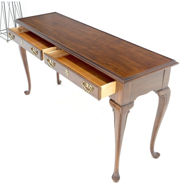 Solid Cherry Queen Ann Style Brass Drop Pulls Two Drawers Console Table For Sale - Image 10 of 12