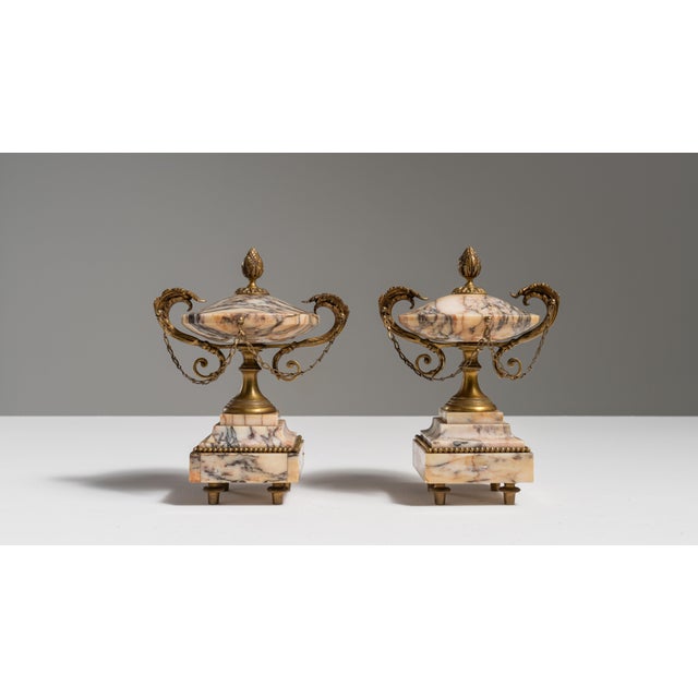 Pair of 19th Century French Rose Louis XVI Marble & Brass Cassolettes For Sale - Image 12 of 15