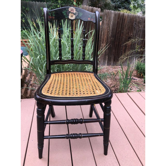 Late 20th Century Vintage Hitchcock Cane Seat Spindle Accent Chair For Sale - Image 5 of 11