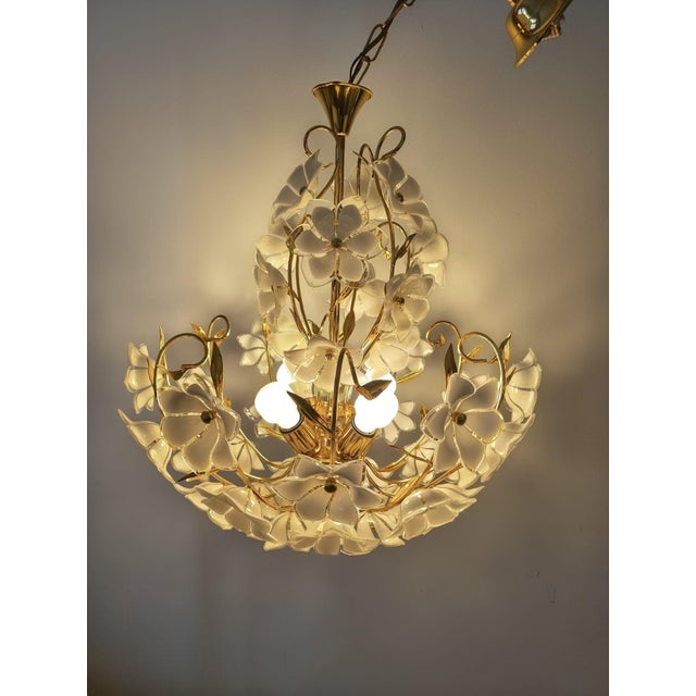 Murano Glass White Flowers Chandelier, 1970s For Sale - Image 13 of 18