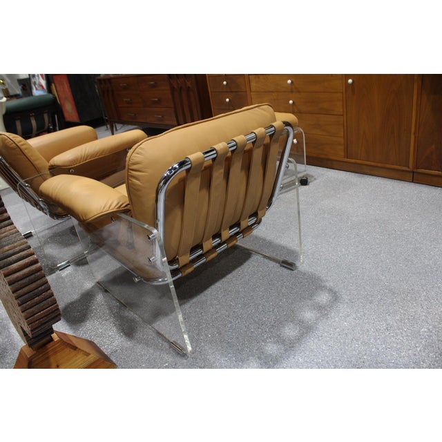 1970s Pair of Argenta Lucite Chairs in Leather Attributed to Pace Collection - 1970's For Sale - Image 5 of 10