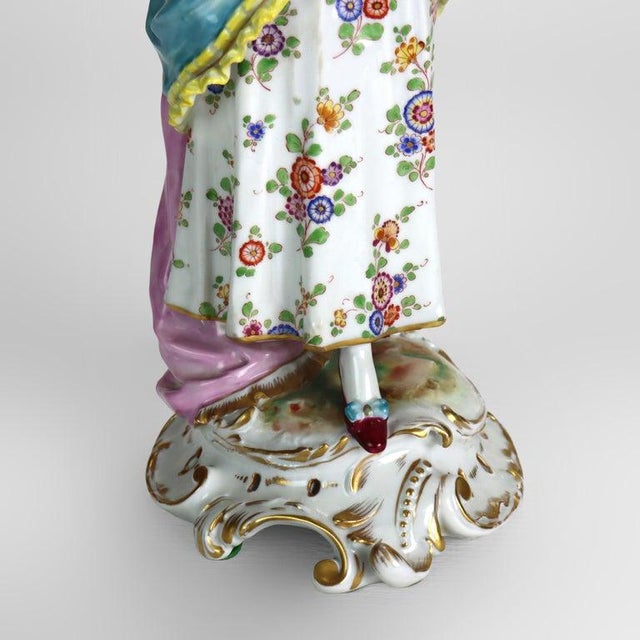 Rococo Antique Volkstedt Hand Painted & Gilt Porcelain Figure of a Woman C1890 For Sale - Image 3 of 10