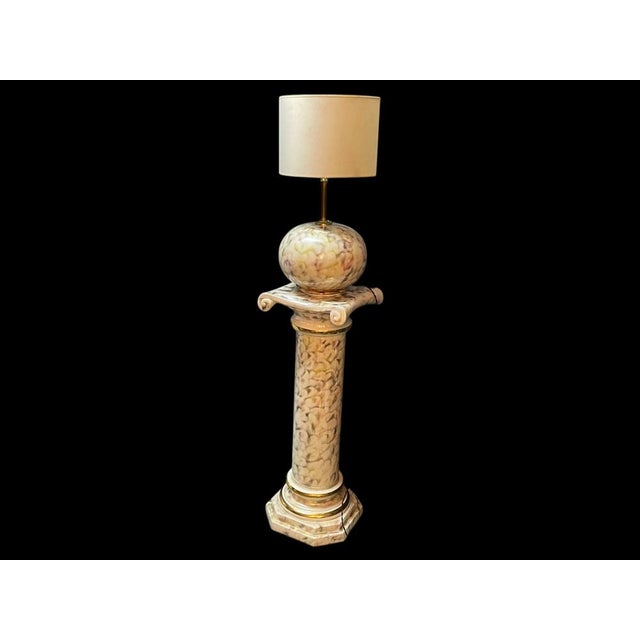 Postmodern Italian Ceramic Pillar Pedestal with Table Lamp, 1980s For Sale - Image 3 of 18
