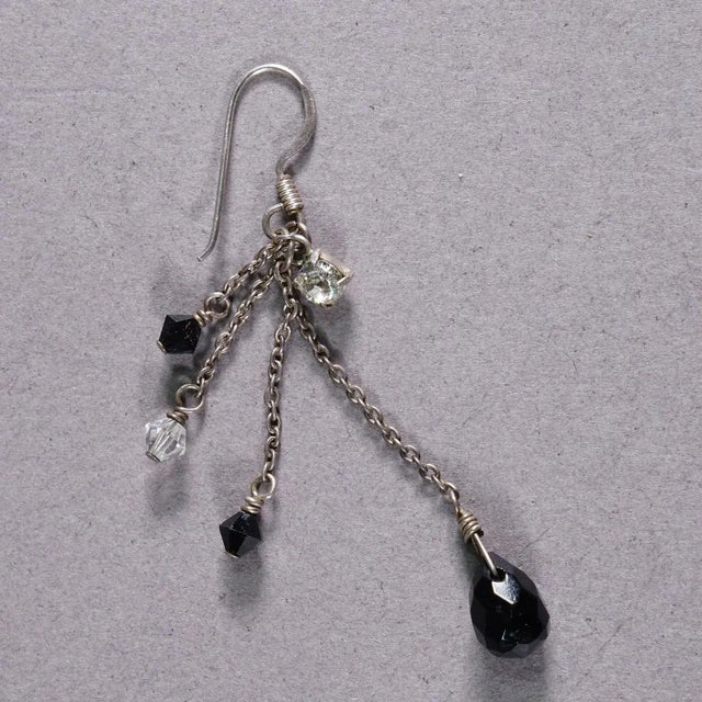 Folk Art Vintage Earrings With Black Pearls and Rhinestones, Germany Ca. 1950s For Sale - Image 3 of 4