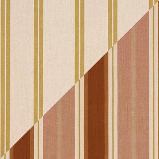 Schumacher Double Face Stripes Fabric In Terracotta Lime For Sale