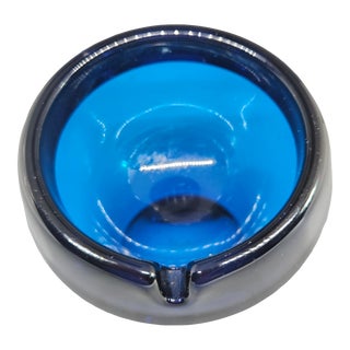 Vintage Mid Century Modern Viking Cobalt Blue Glass Orb Ashtray For Sale