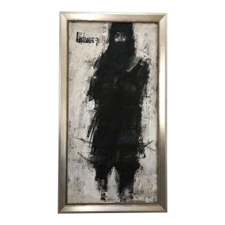 Aldo Luongo Man in Black 1971 Original Oil Painting on Canvas, Framed For Sale