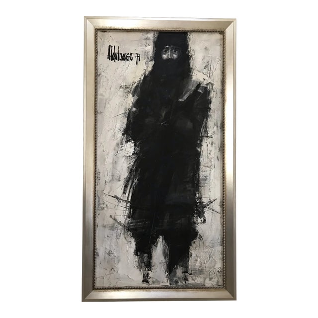Aldo Luongo Man in Black 1971 Original Oil Painting on Canvas, Framed For Sale