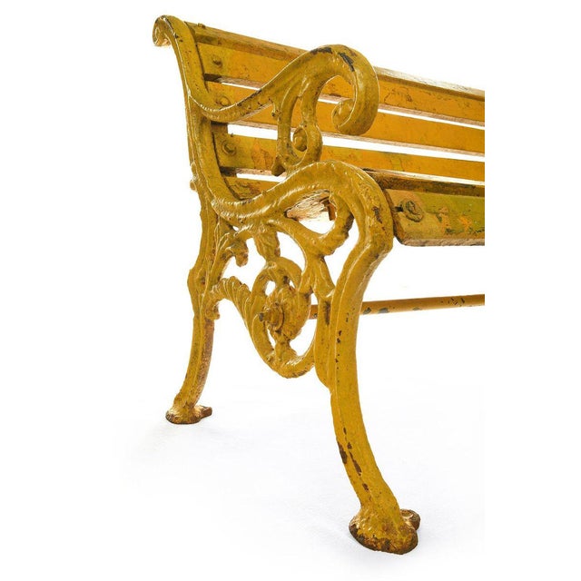 Wooden Bench in Cast Yellow Patina For Sale - Image 6 of 8
