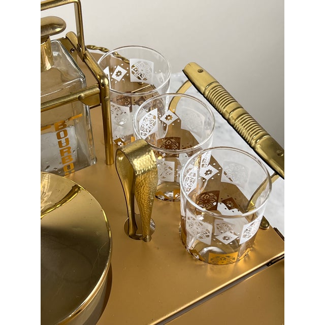 Brass Vintage Mid Century Modern Bar Caddy C. 1960s - Set of 13 For Sale - Image 8 of 15