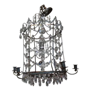 1930s French Maison Baguès Bronze and Crystal Pagoda Chandelier