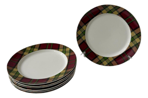 Late 20th Century Spode Glen Lodge Tartan - Red Plates - Set of 7