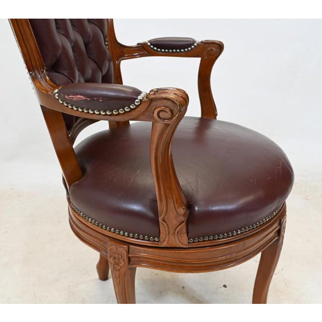 You are viewing a Chesterfield leather office chair Deep button leather to back and cushioned arms so very comfortable...