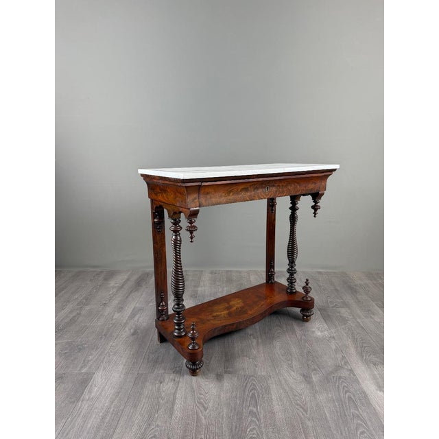 19th Century Napoleon III Mahogany and White Marble Console Table For Sale - Image 4 of 13