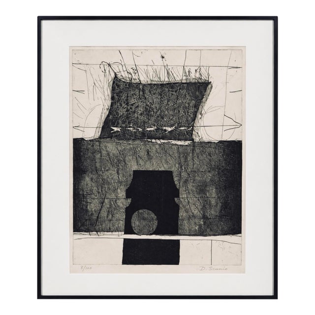Mid-Century Black & White Geometric Abstract Painting, by Artist Scunio, 31.25” H X 24.25” W For Sale