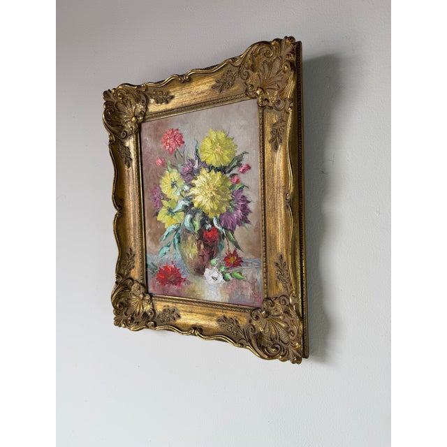 Impressionist Vintage Floral Still Life Oil Painting on Canvas – Framed For Sale - Image 3 of 12