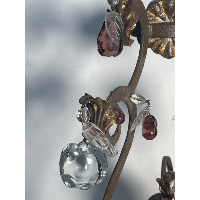 1920s Antique Iron Wrought Sconces With Glass Fruits and Grape Clusyers - Pair For Sale - Image 5 of 11