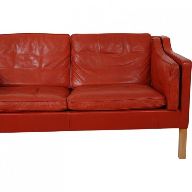 Model 2212 2-Seater Sofa in Red Leather by Børge Mogensen, 1980s For Sale - Image 6 of 18