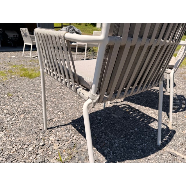 Coastal and Modern Kettal Net Dining Armchair by Kettal Studio — White Aluminium with Oyster Grey Cushions White powder-...