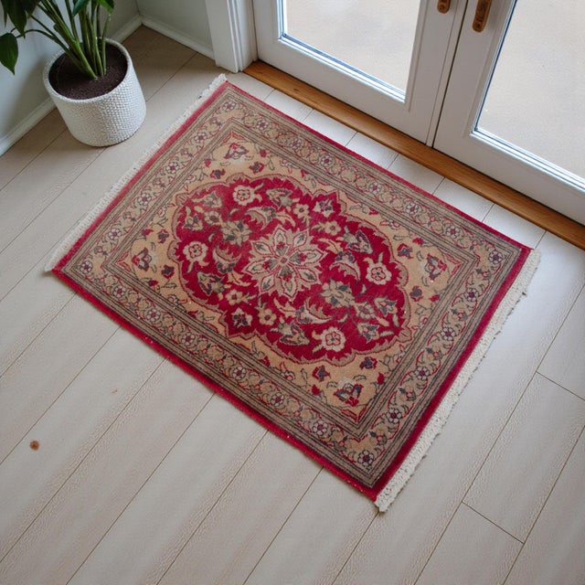 Textile Distressed Turkish Yastik Petite Rug Low Pile Hand Knotted Mat - 1'8'' X 2'4'' For Sale - Image 7 of 14