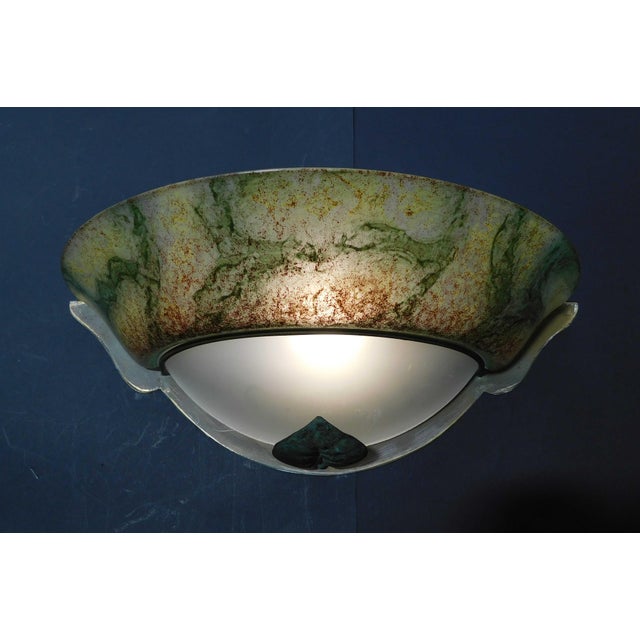 1960s 20th Century Murano Uplight Sconce With Green Metal Leaf For Sale - Image 5 of 9