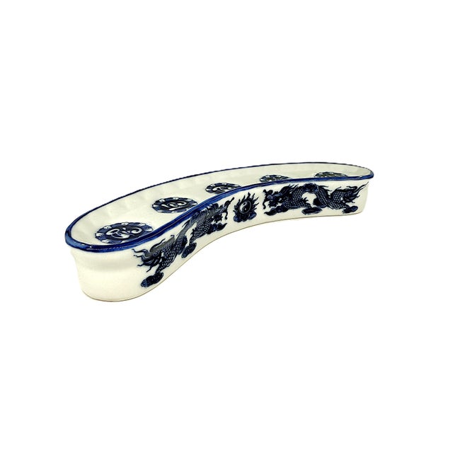 Blue Asian Moder Bat Trang Vietnam Ceramic Blue & White Dragon Shot Set Hand Painted in a Yin Yang Chinoiserie Motif - Set of 6 For Sale - Image 8 of 9