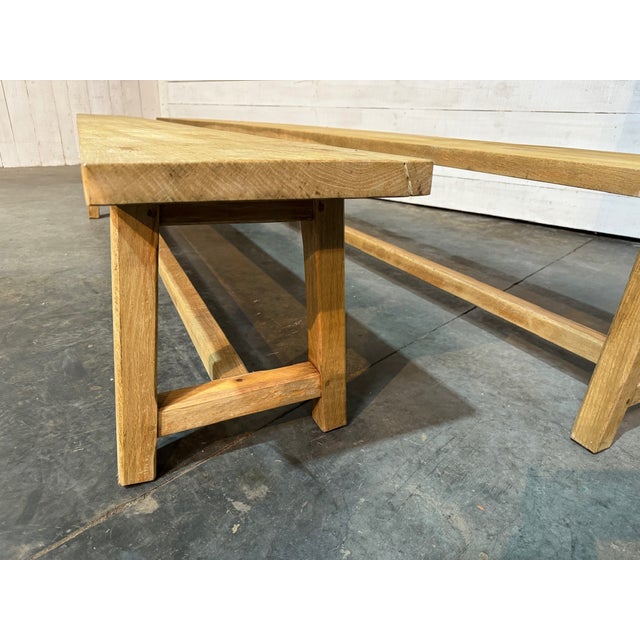 Wood Set of Very Long Oak Dining Benches, 1930 For Sale - Image 7 of 16