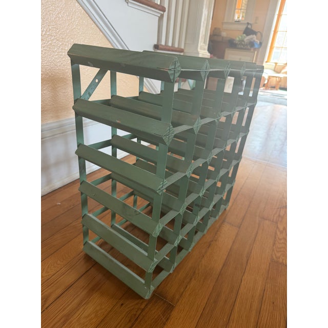 Industrial Vintage Painted Wood & Metal Wine Rack For Sale - Image 3 of 6