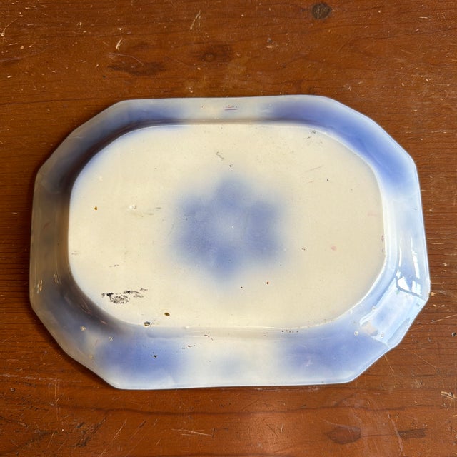 Antique Gaudy Welsh Crescent Pinwheel Flow Blue Small Platter, Circa 1840s For Sale - Image 9 of 12