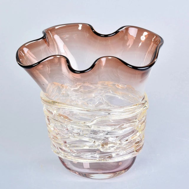 Tall Signed Murano Vase With Wide Band of Applied Stringing For Sale - Image 9 of 12