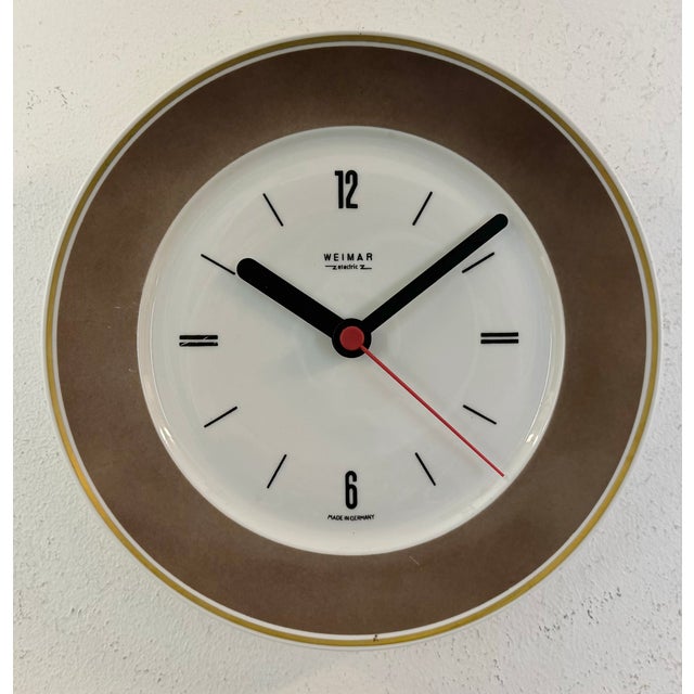 Ceramic Vintage East German Porcelain Wall Clock from Weimar Electric, 1970s For Sale - Image 7 of 18