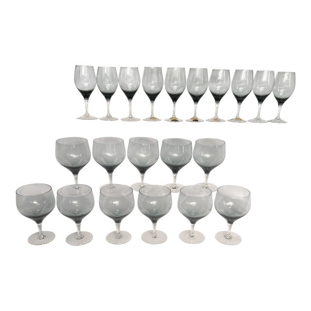 Royal Moselle Blue Nova Smoke Water and Wine Glassware Drinkware Set, Made in Austria- 21 Pieces Large Set Barware For Sale