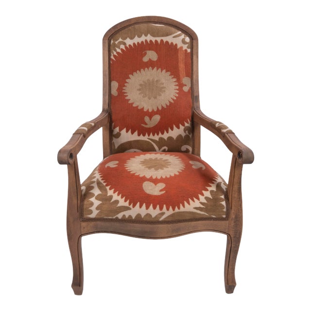 Boho Chic Suzani Embroidered Bergere Chair For Sale
