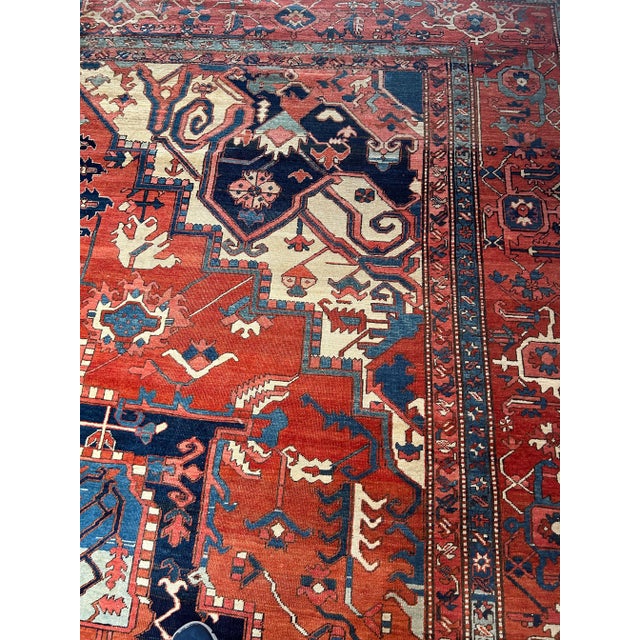 Textile 1880's Antique Serapi Rust Navy Blue and Ivory For Sale - Image 7 of 7