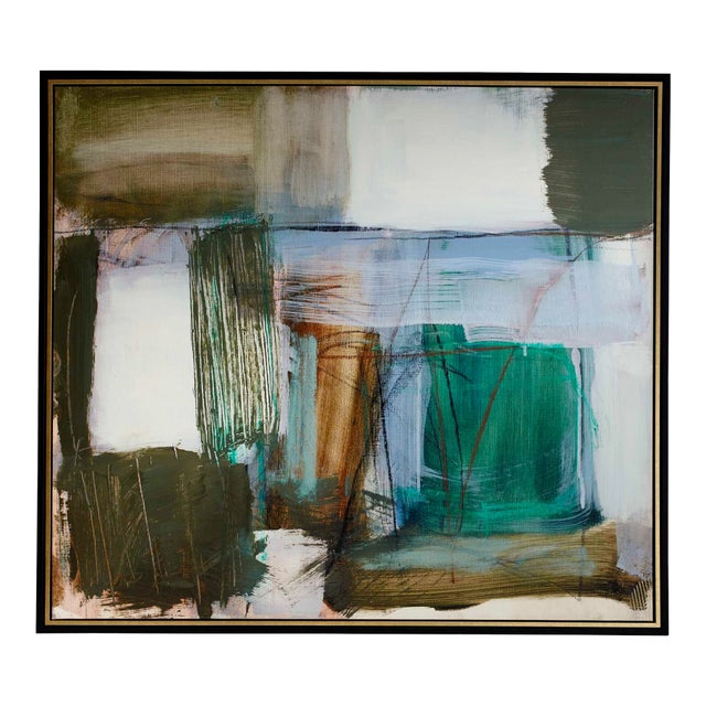 Green Fields Framed Abstract Canvas For Sale