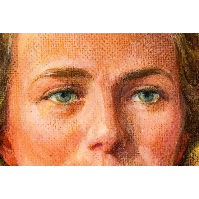 1940s Elegant Female Woman Portrait Oil Painting Traditional Wall Art Home Decor For Sale In New York - Image 6 of 14