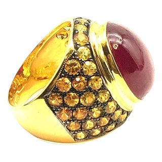 Bochic "Orient" Yellow Sapphire & Ruby Cocktail Ring Set In 18K Gold & Silver For Sale