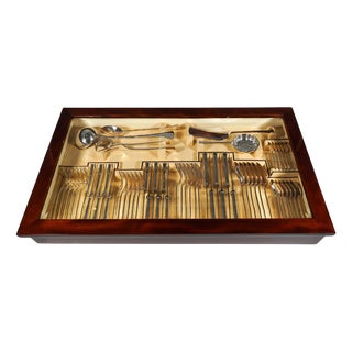 Art Nouveau Silver Cutlery Set for 6 in Display Case, Austria-Hungary, 1920s, Set of 60 For Sale