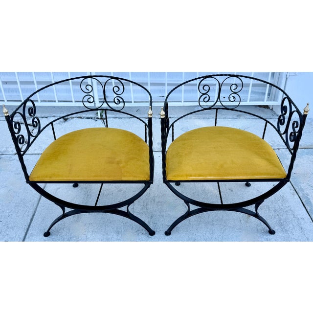 Mid-Century Modern Pair of Arthur Umanoff Style Wrought Iron Chairs From 60's For Sale - Image 3 of 9