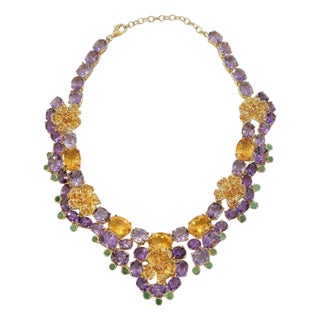 Bochic "Capri" Amethyst, Emerald, Citrin & Sapphire Necklace Set 18K & Silver For Sale