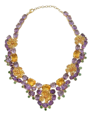 Bochic "Capri" Amethyst, Emerald, Citrin & Sapphire Necklace Set 18K & Silver