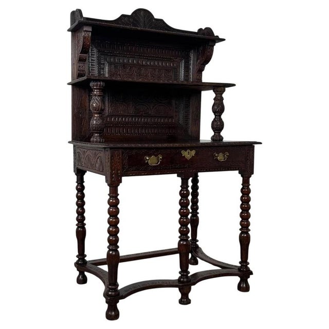 19th Century English Bobbin-Turned Oak Side Table For Sale - Image 4 of 12