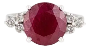 7.2 Carat Deep Red Round Cut Ruby Diamond Ring in Solid Sterling Silver - Size 6.5