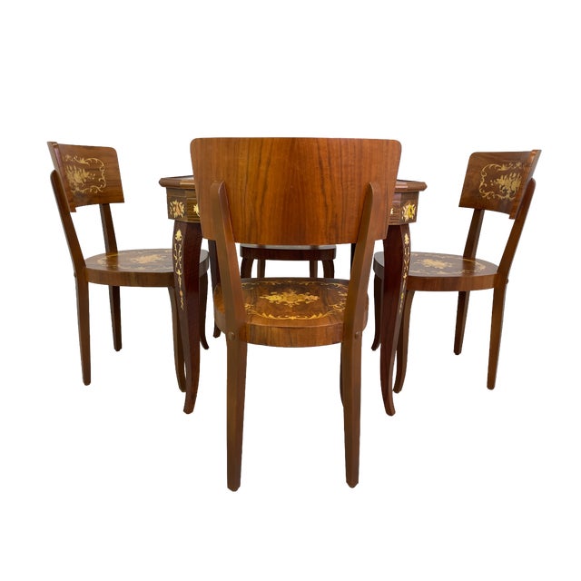 Traditional Italian Octagonal Multi-Game Table With 4 Chairs, Inlaid Wood, Chess, Backgammon & Roulette, 1980s For Sale - Image 3 of 18