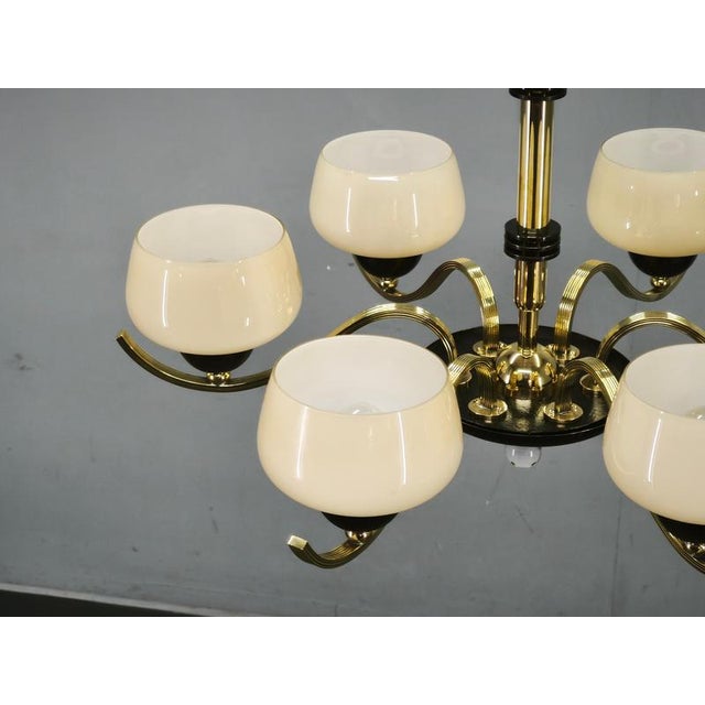 Italian Brass Chandelier with Opaline Glass Shades, 1950s For Sale - Image 14 of 17
