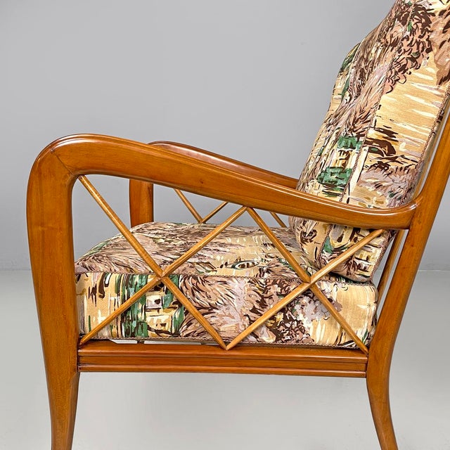 Set of Mid-Century Modern Italian Wooden Armchairs with Brown Decorated Fabric, 1960s For Sale - Image 12 of 18