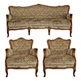 Chippendale Sofa and Armchairs, 1980s, Set of 3 For Sale